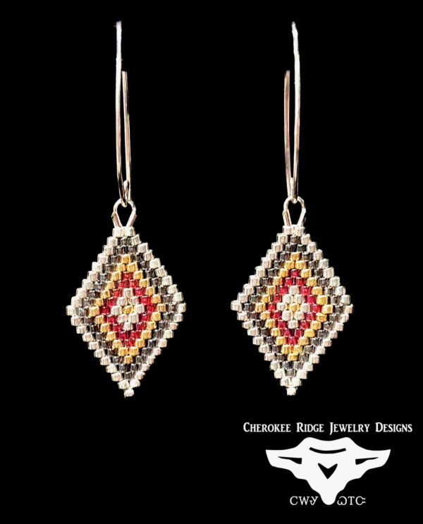 Small Diamond Outline Hand-Stitched Beaded Earrings