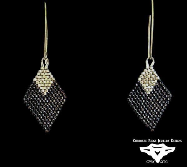 Diamond Two-Tone Silver & Black Hand-Stitched Beaded Earrings