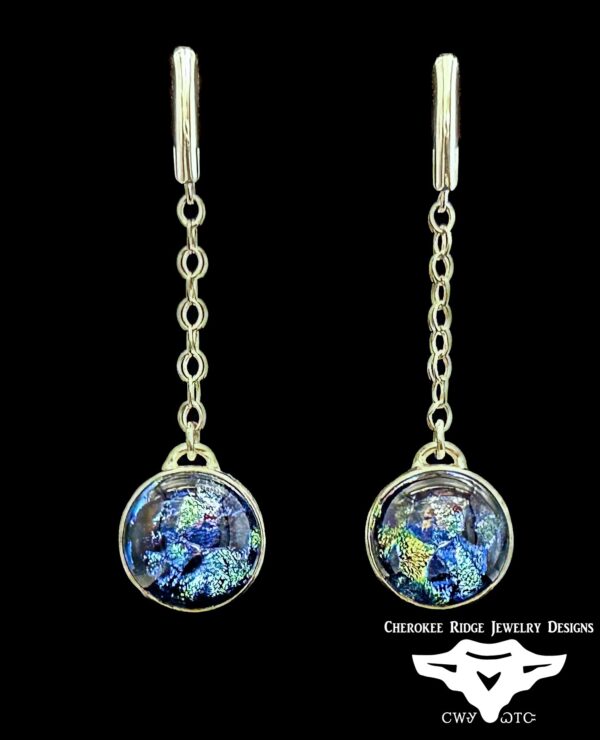 Blue Dichroic Glass Drop Earrings