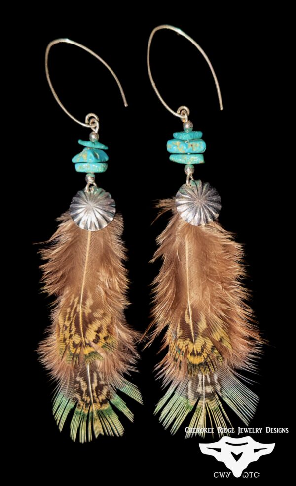 Turquoise Nugget & Natural Pheasant Feather Earrings