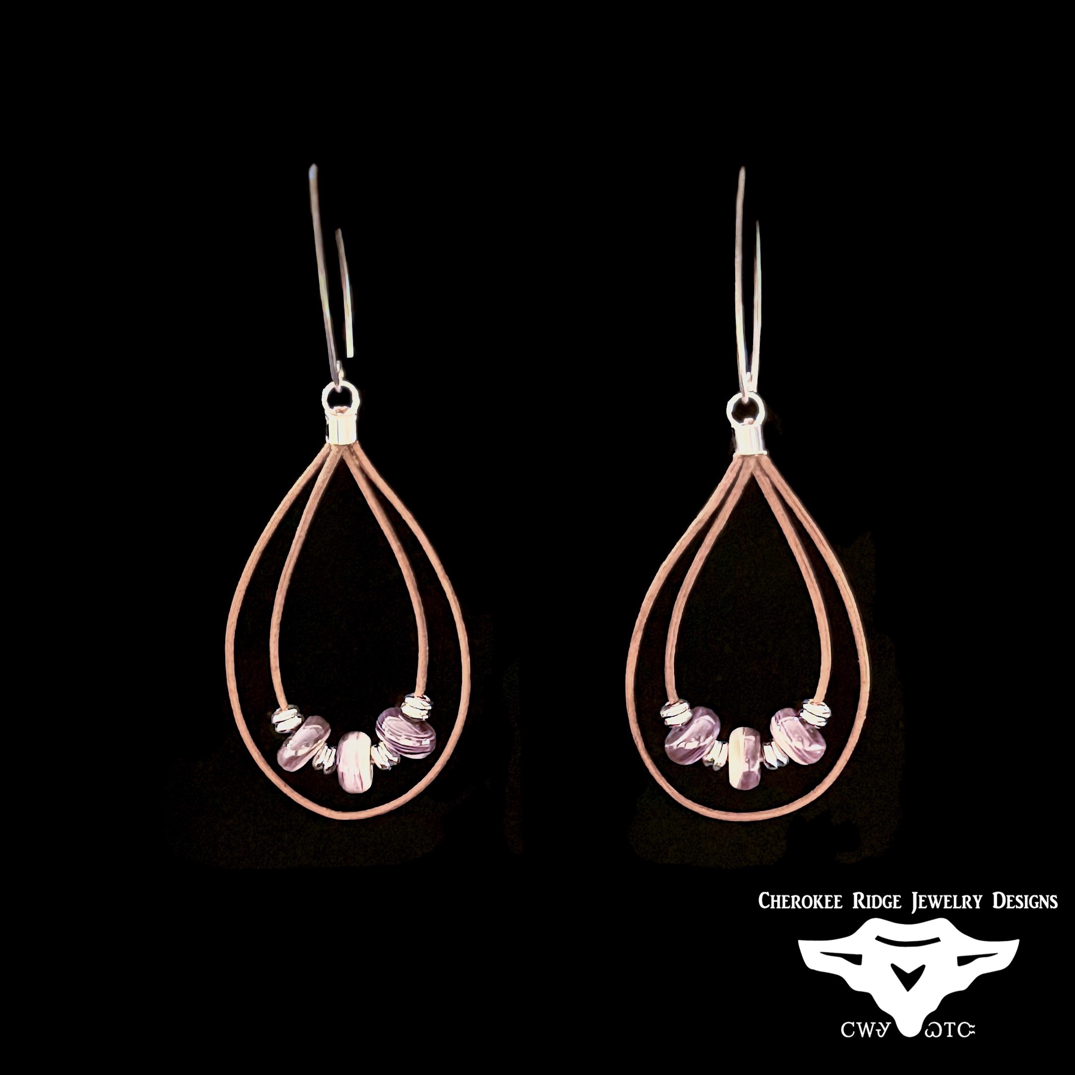 Wampum Quahog Bead Double Loop Leather Cord Earrings